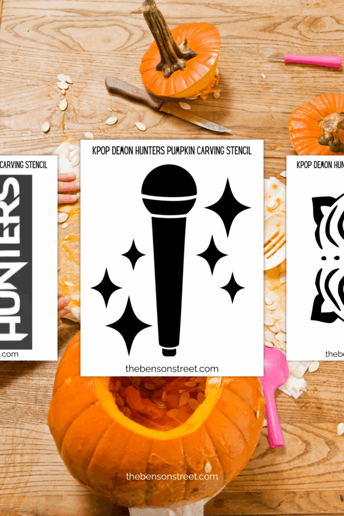Three simple kpop themed black and white stencils for halloween carving