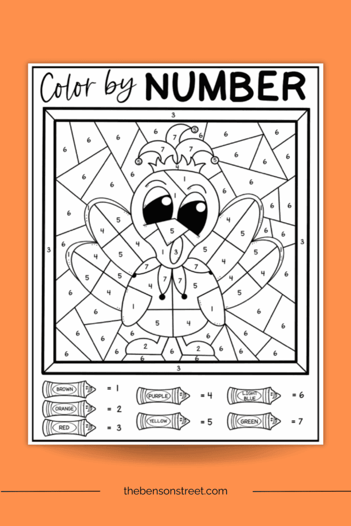 Turkey Color by Number dressed up in disguise printable