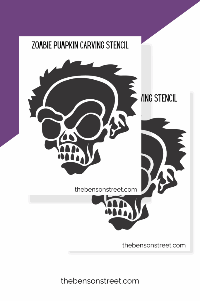 Two sheets of a zombie pumpkin stencil for halloween carving