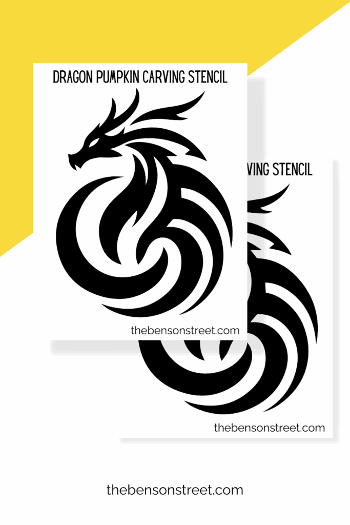 Two sheets of printed out dragon stencils for carving pumpkins
