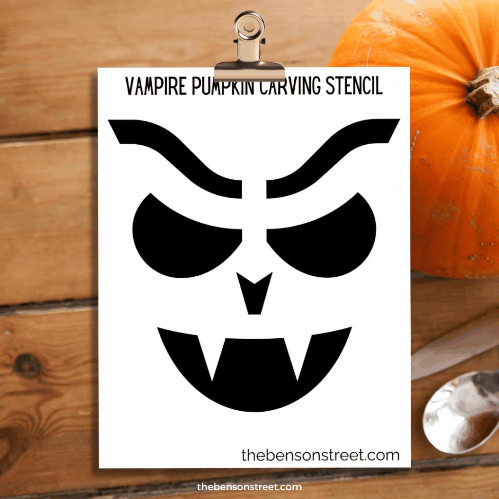Vampire face Free Printable pumpkin carving stencil