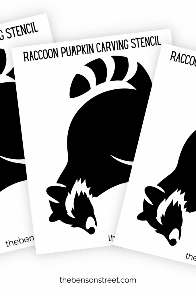 Woodland raccoon black and white stencil for pumpkin carving