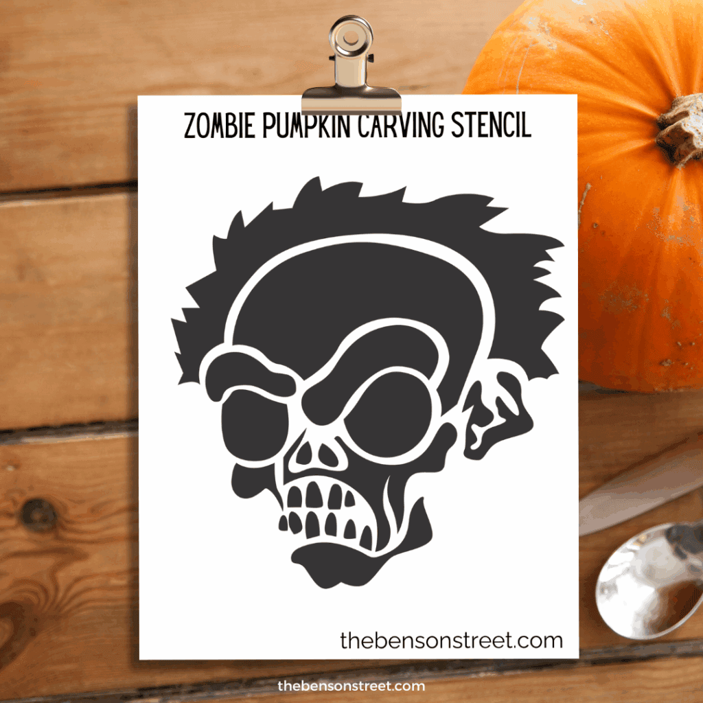 Zombie Face Free Printable pumpkin carving stencil