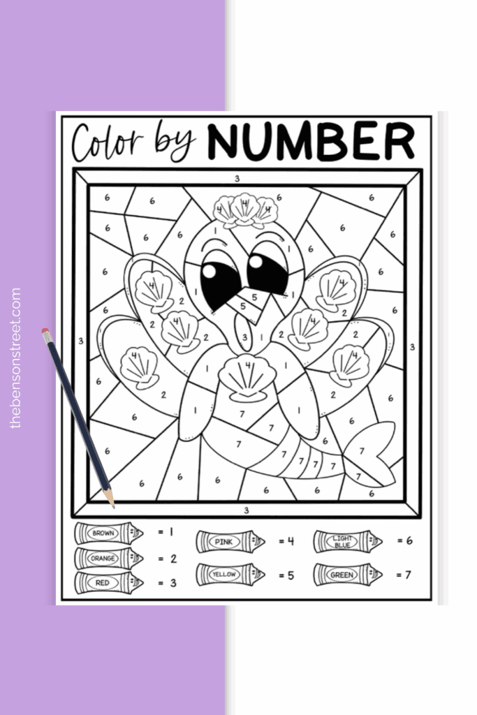 turkey disguised as a mermaid color by number page