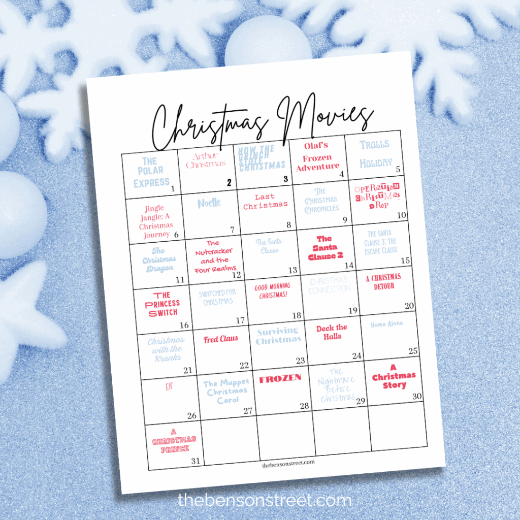 A page with a bunch of Christmas movies to watch all December long