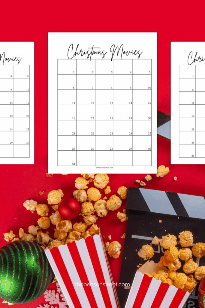 Blank Christmas movie calendar to plan christmas movie nights