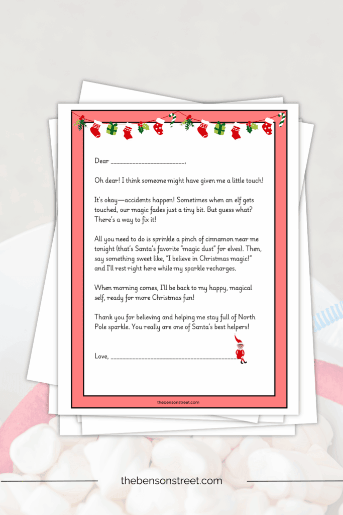 Bring the magic back when an elf has been touched with this simple printable letter