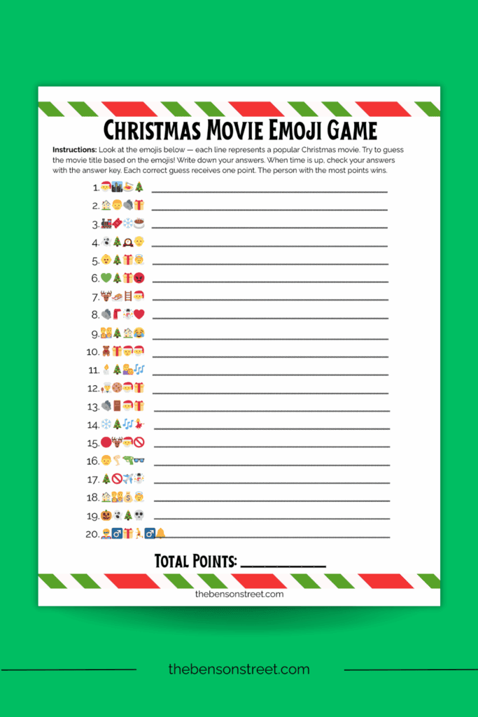 Christmas party game guess the movie with emojis printable