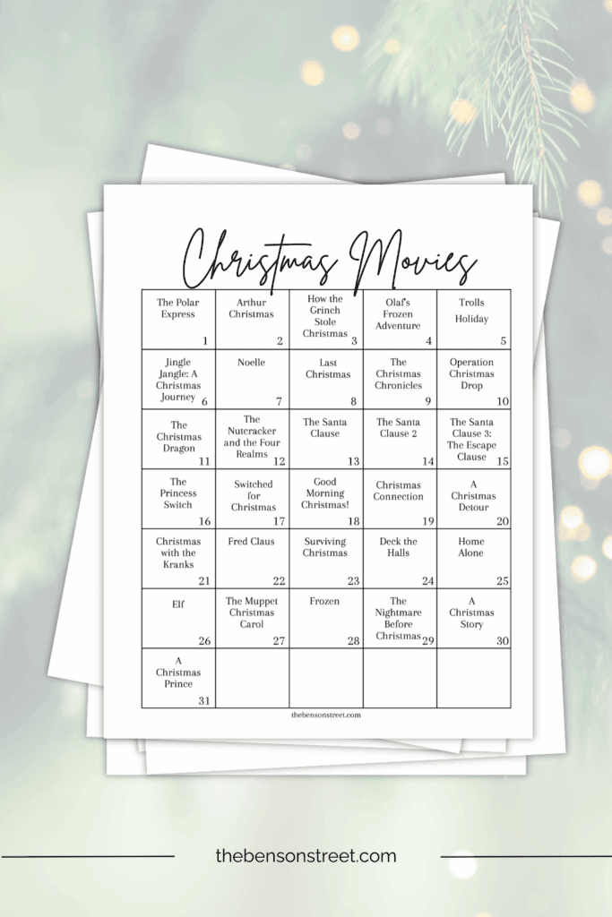 Easy to print and use christmas movie advent calendar