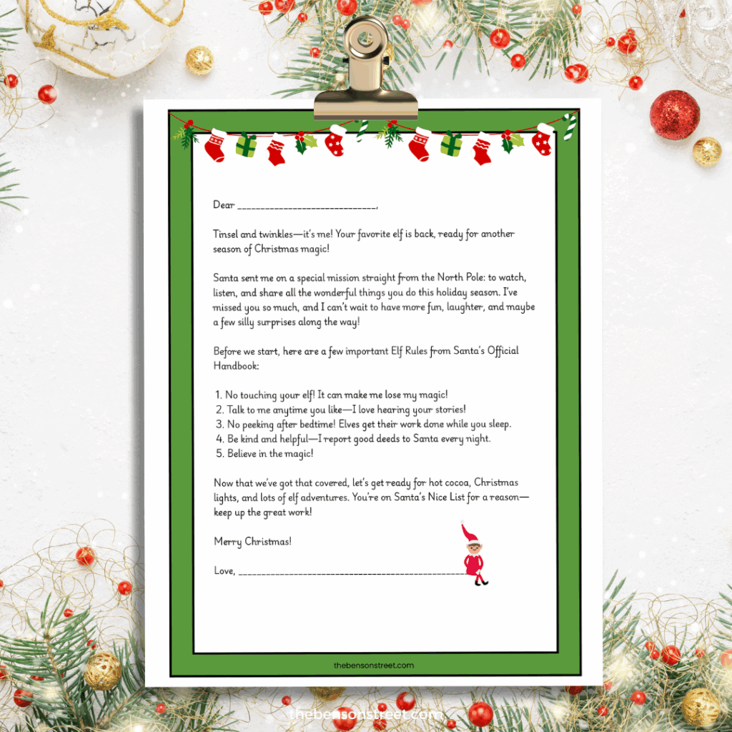 Elf arrival letter printable on a clip 