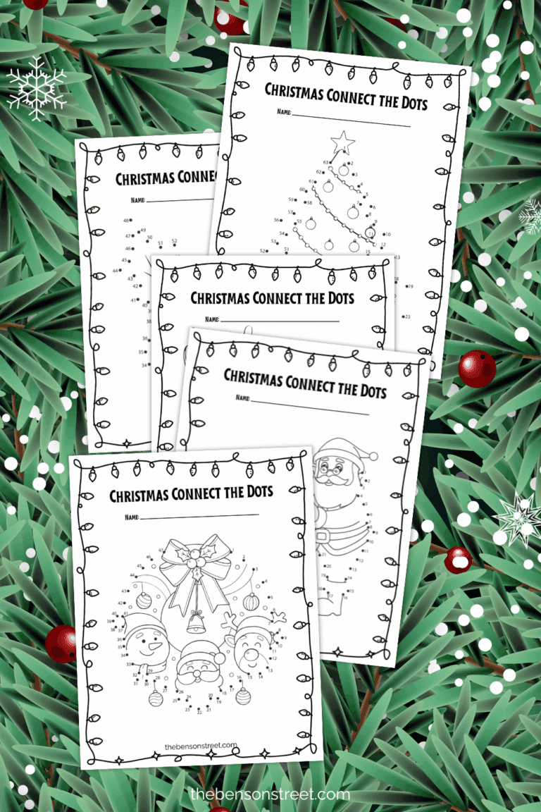 Five Different Christmas coloring dot to dot pages free to print