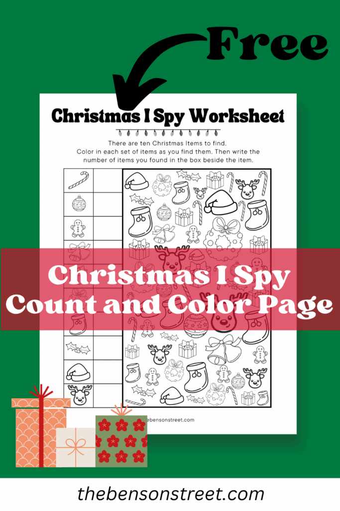 Free Christmas I Spy Count and Color Page