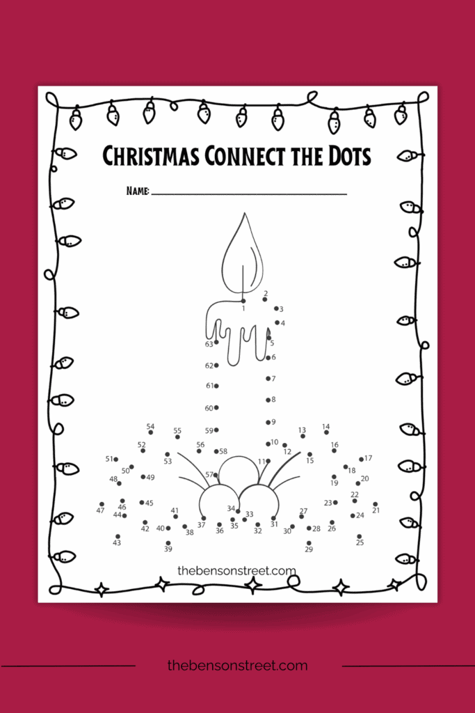 Free Printable Christmas candle connect the dots 