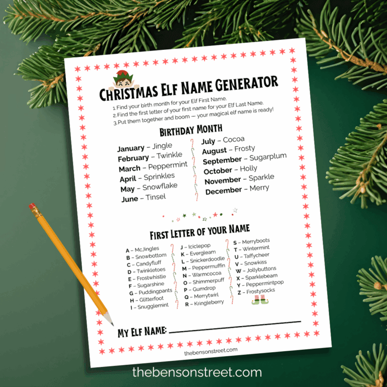 Free to print and play Christmas Elf Name Generator game