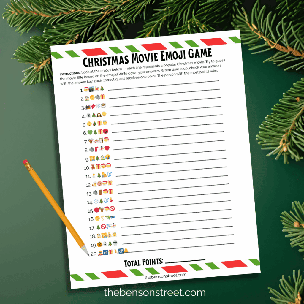 Free to print and play Christmas movie emoji game