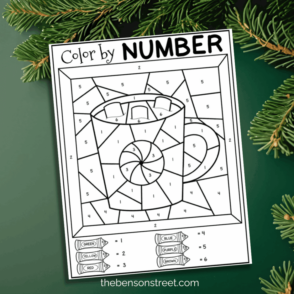 Free to print hot chocolate color by number coloring page
