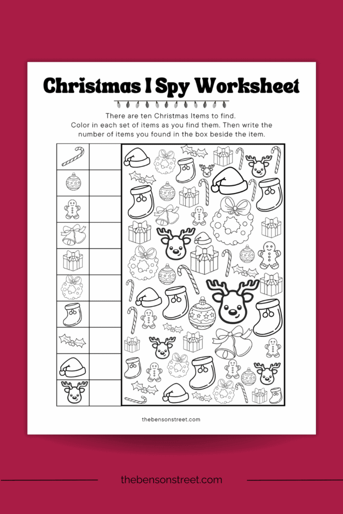 Fun Christmas themed i spy sheet