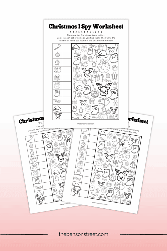 Keep kids busy & happy with this free Christmas ISpy printable! A fun count & color activity that helps kids find festive items & stay entertained. Download now.