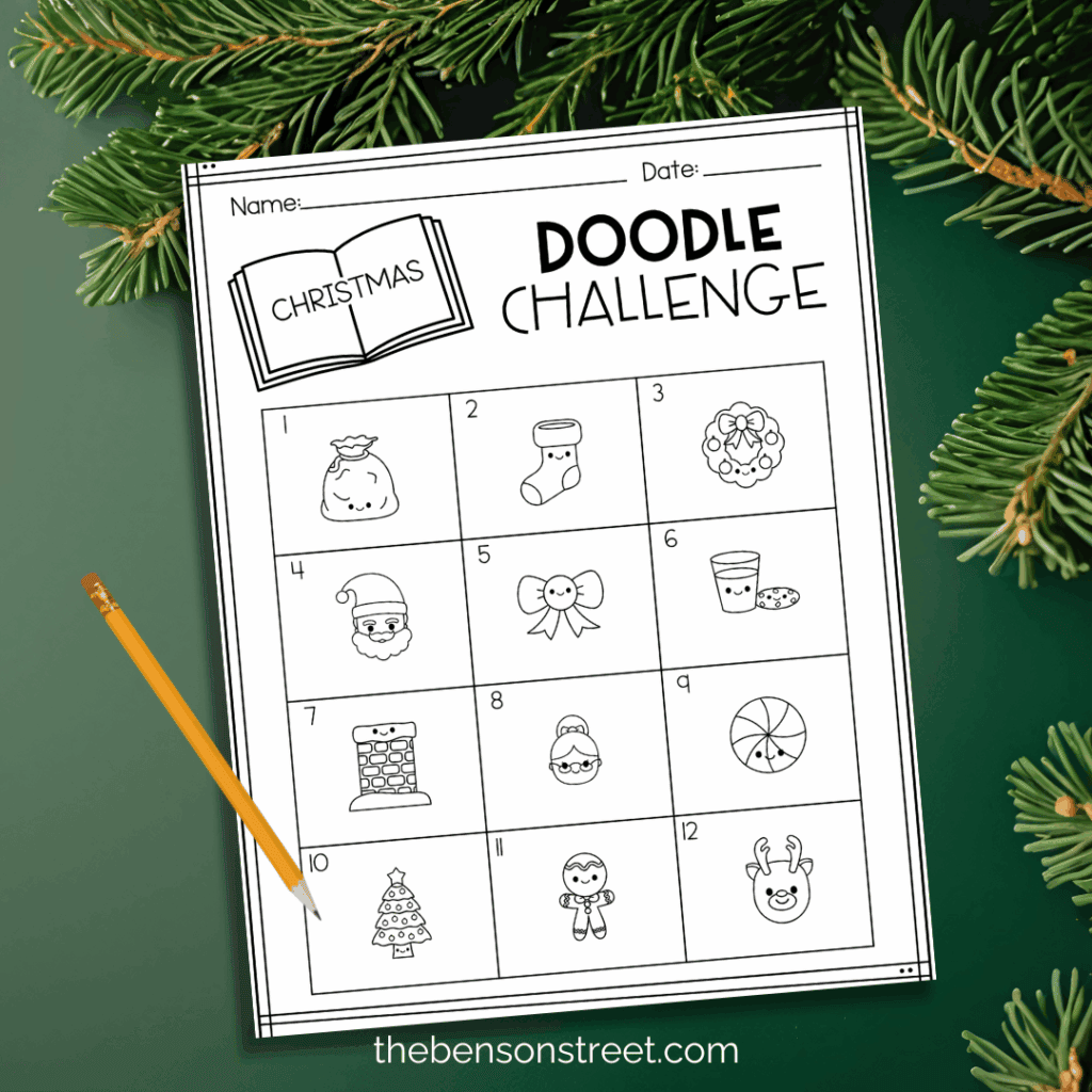 Get ready to learn how to draw Christmas doodles with drawing prompts in a free printable