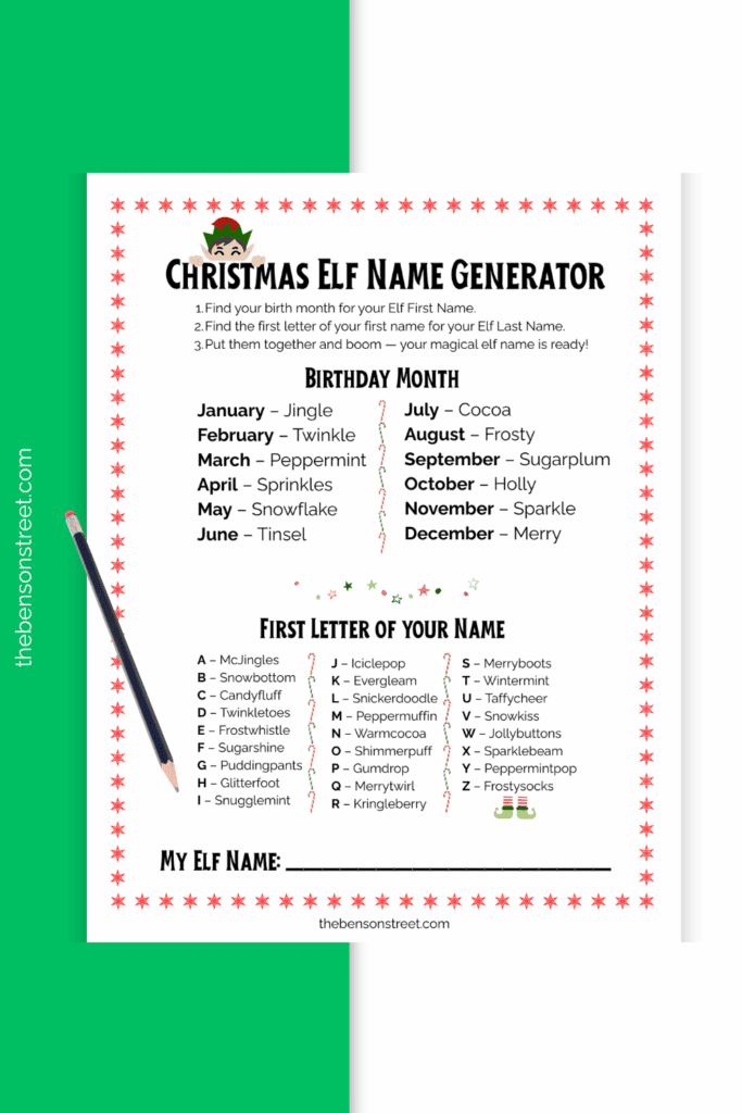 Give everyone an elf name with this simple generator printable
