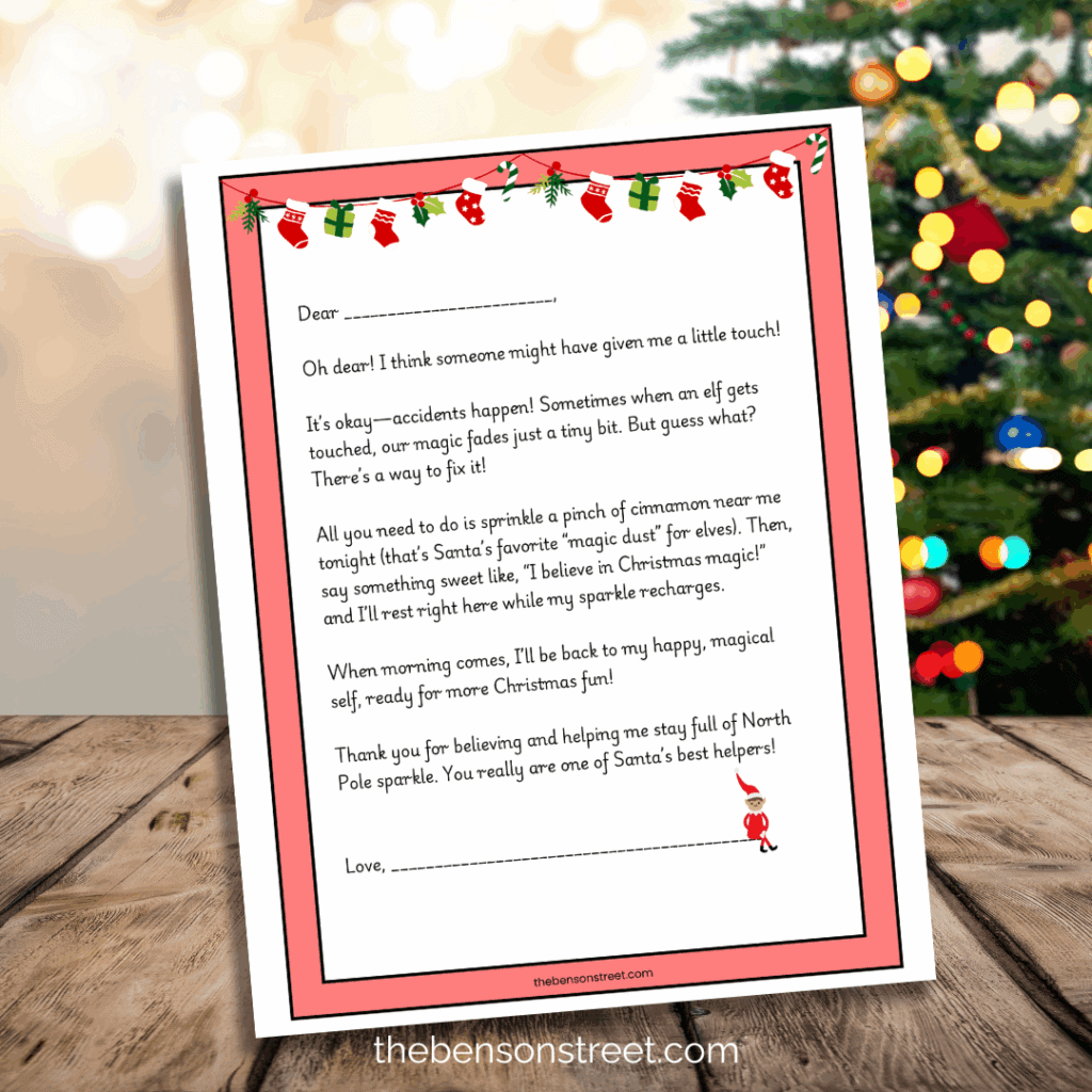 If your elf is touched set out this free printable touched note from your elf 