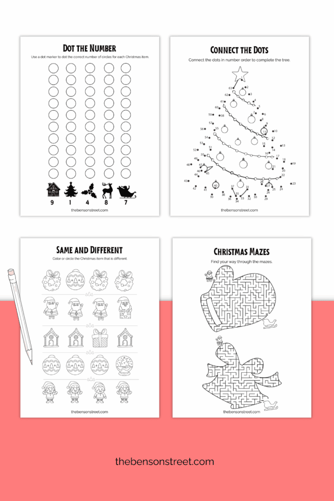 Keep kids busy with a bunch of activity pages with a Christmas holiday theme