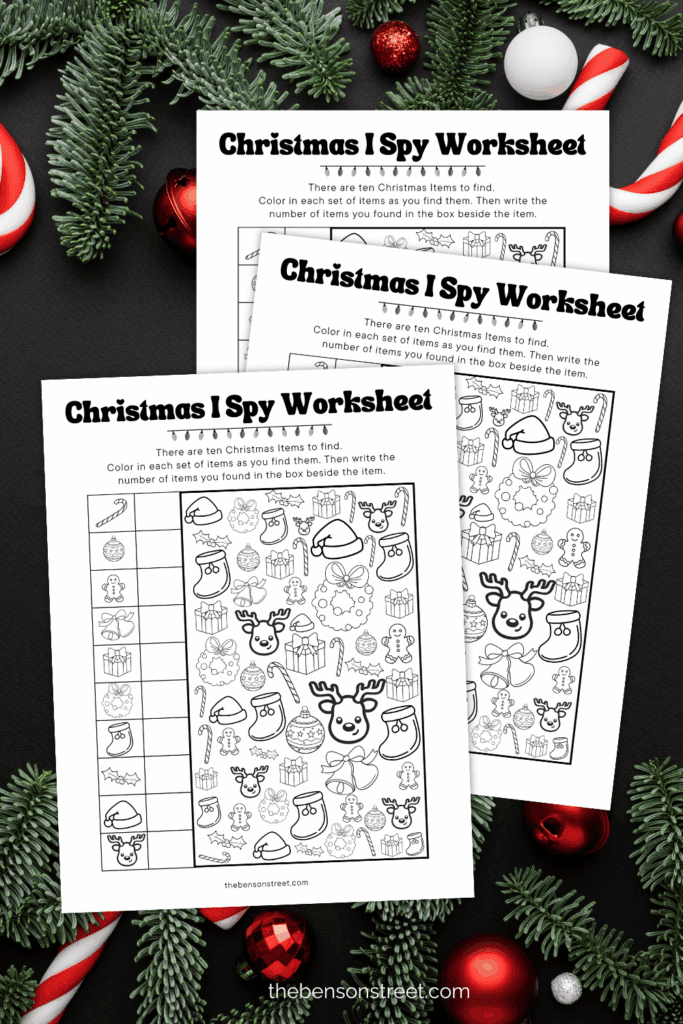 Kids Christmas activity page to color in and find images