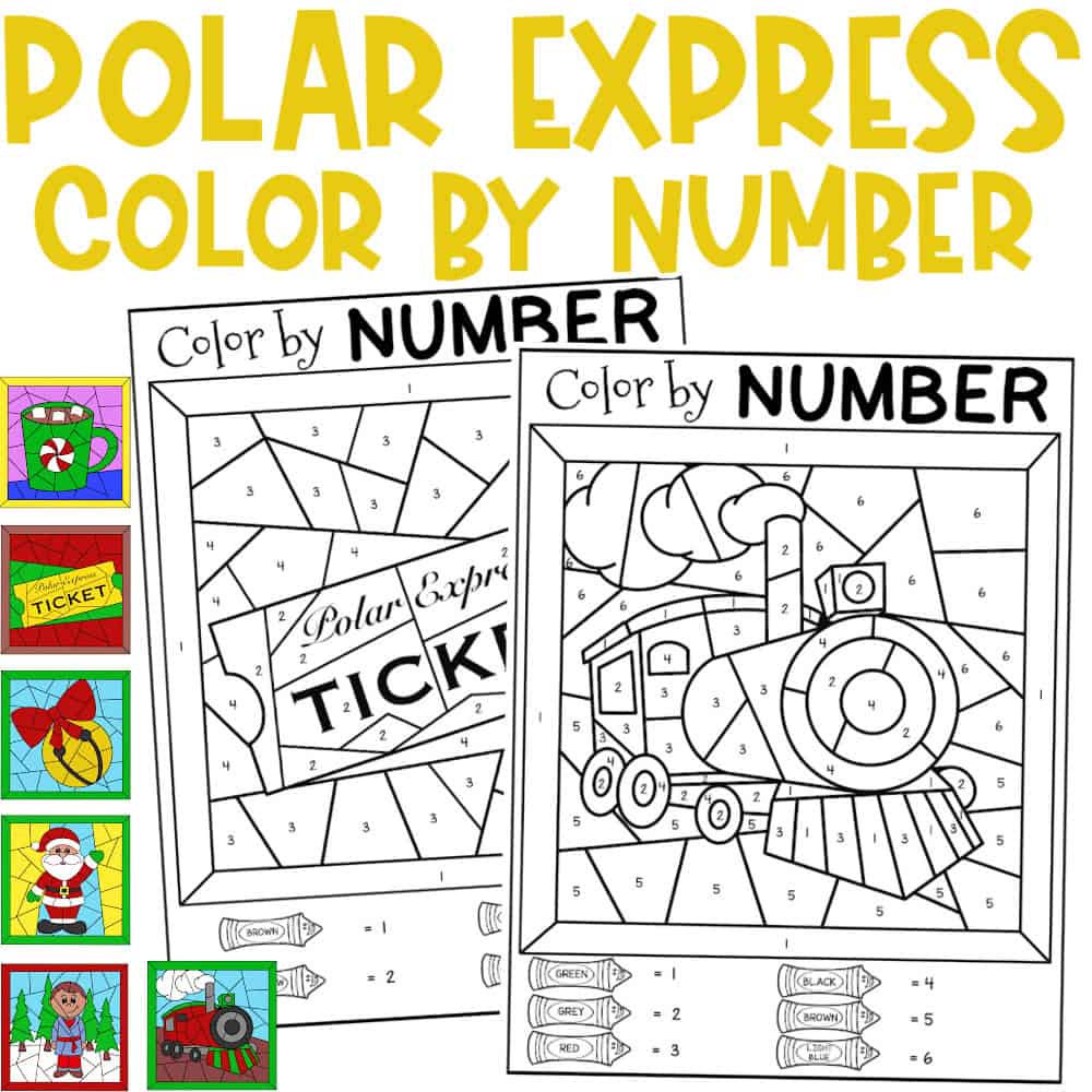 Polar Express Color by Number Sheets with small colored in mockups