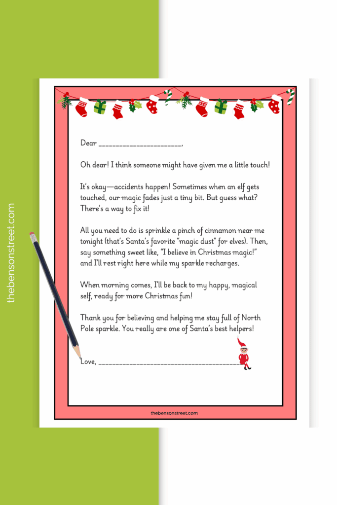 Simple elf touched letter to bring back the magic with a pencil on the top 