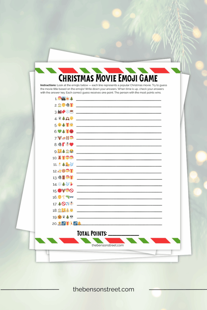 Stack of papers with a christmas printable game on top