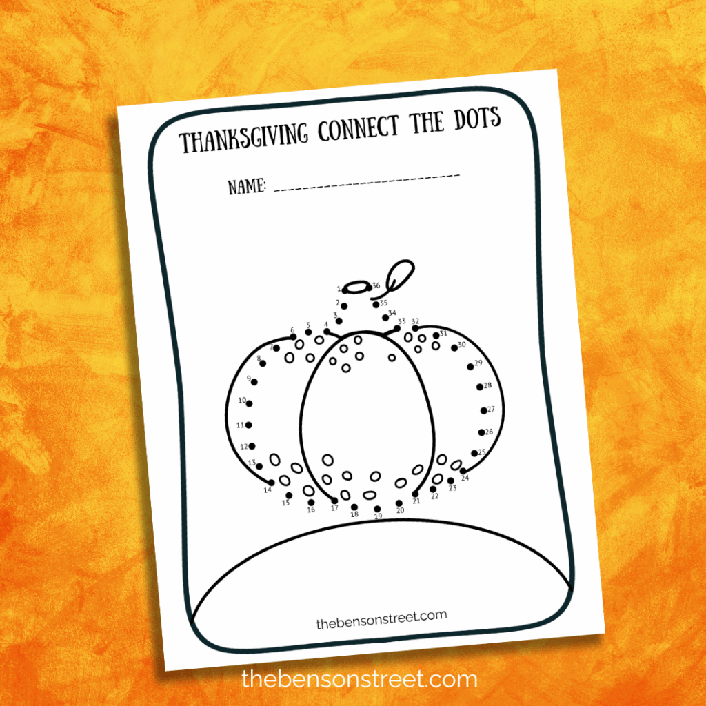 Thanksgiving connect the dots pumpkin coloring page
