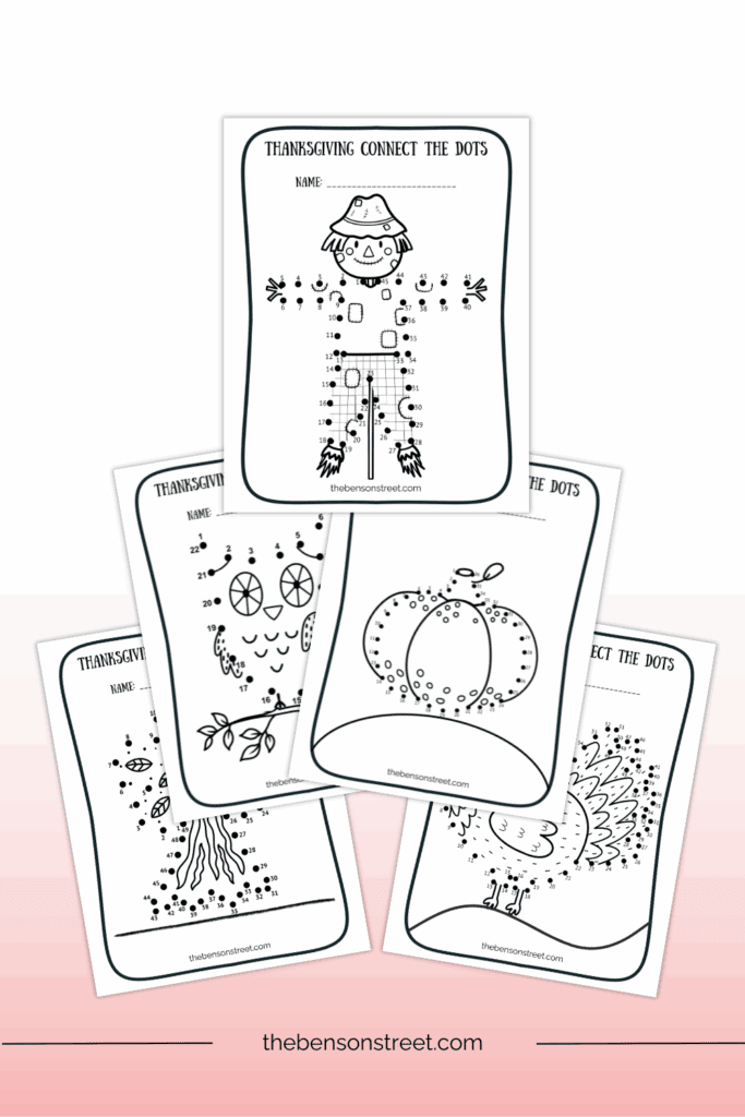 Thanksgiving themed coloring connect the dots pages