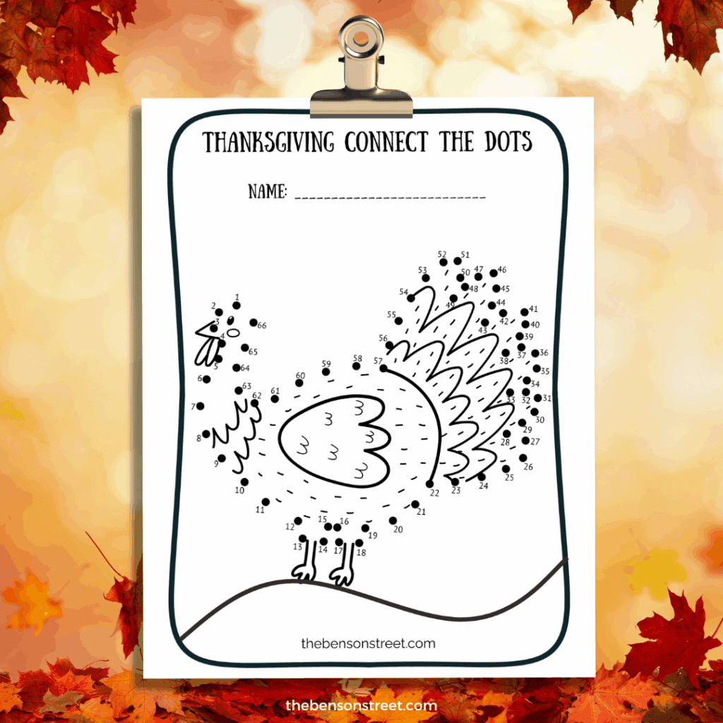 Thanksgiving turkey connect the dots page