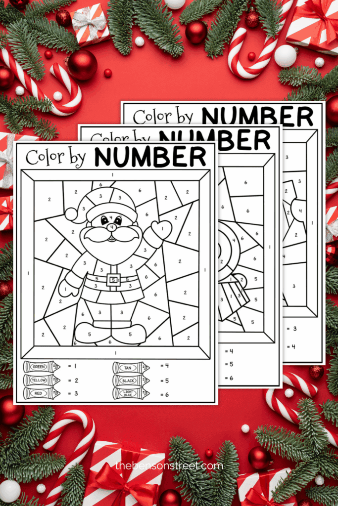 Three coloring pages inspired by The Polar Express on a christmas background