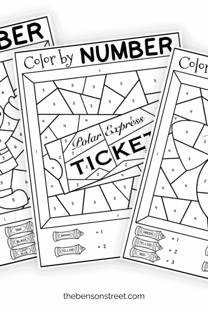 Three free color by number pages inspired by the movie, the polar express ready to color in