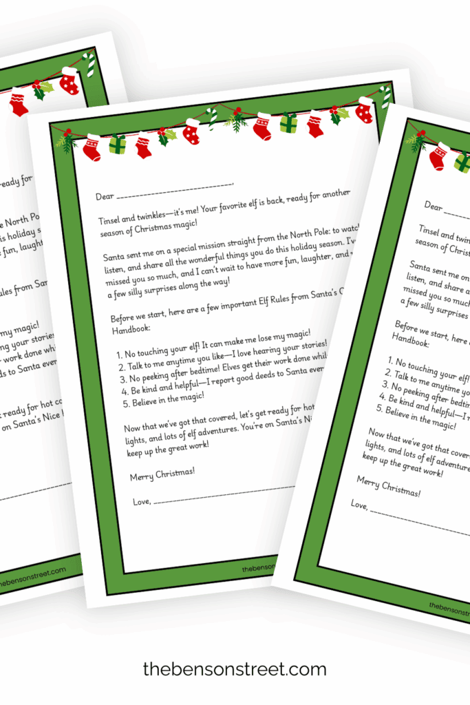 Three pages of a printed out arrival letter for an elf on the shelf arrival free printable