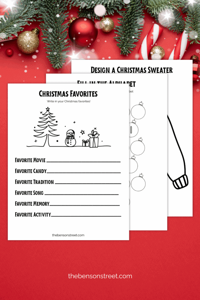 Three sheets of Christmas activities for kids