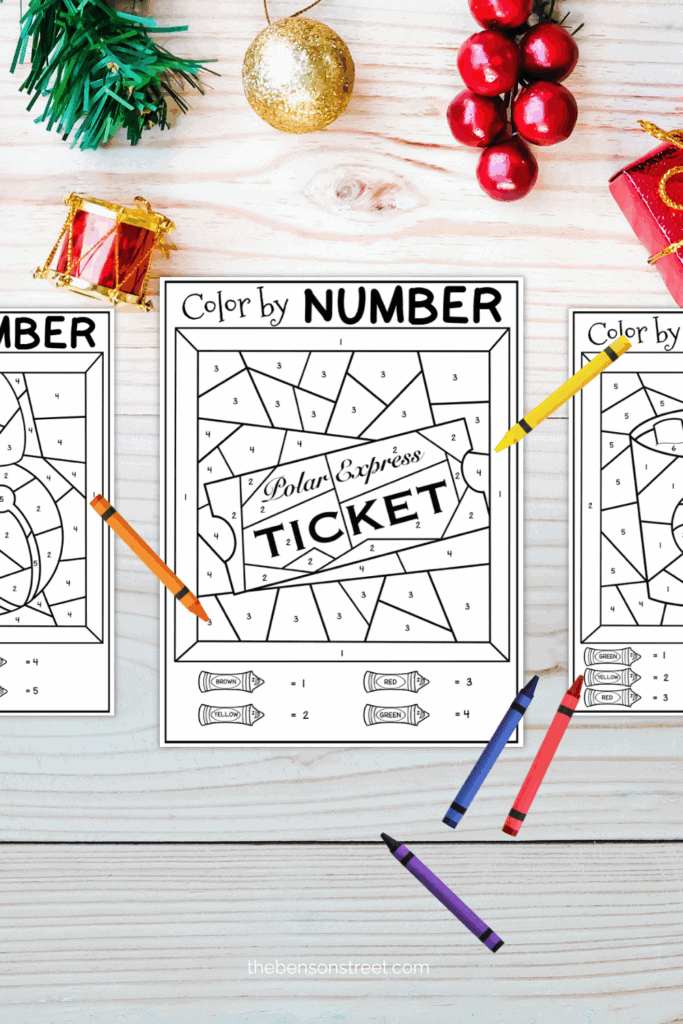 Three sheets of Polar Express Images to color in by numbers on the coloring key