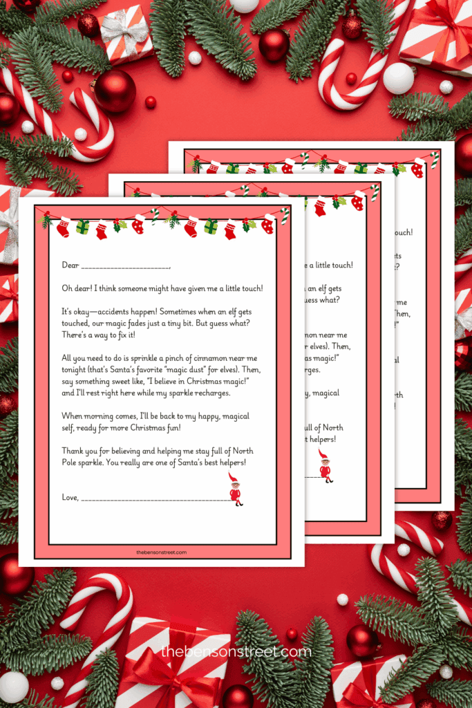 Three sheets of an elf on the shelf letter for when it has been touched free printable