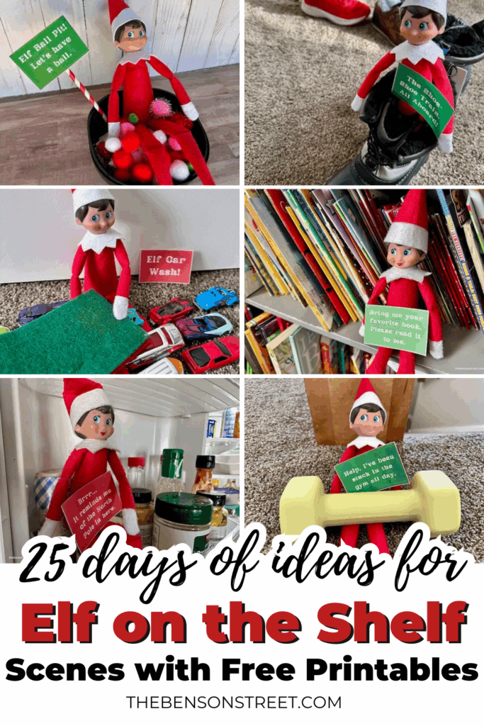 25 Days of Ideas for Elf on the shelf scenes with free printables