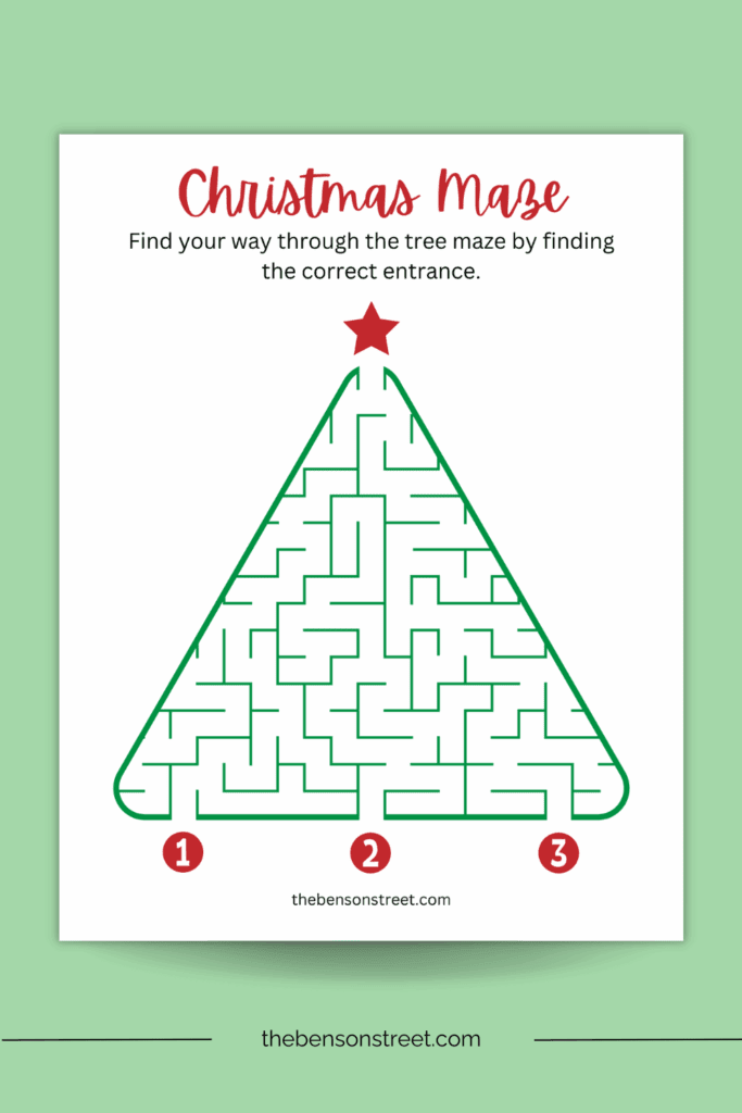 A fun Christmas tree maze sheet