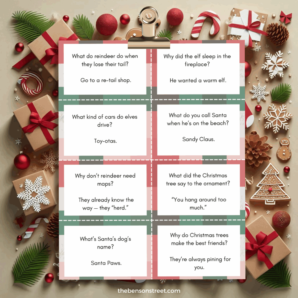 A page of Kids Christmas Jokes on a clip
