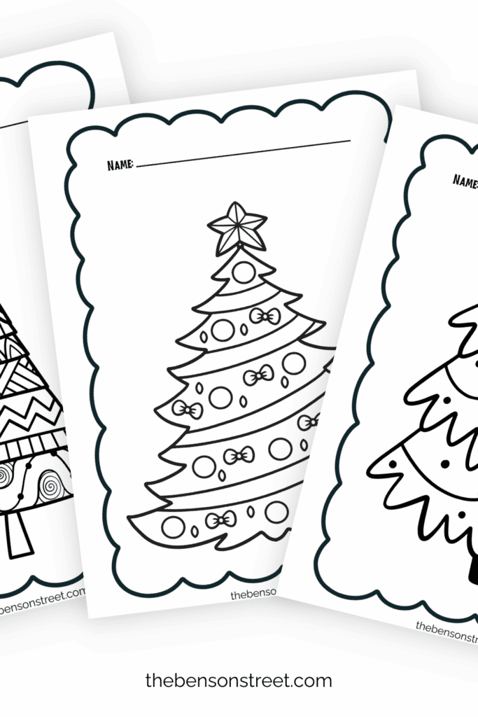 A wide variety of christmas tree coloring sheets in a fanned out stack