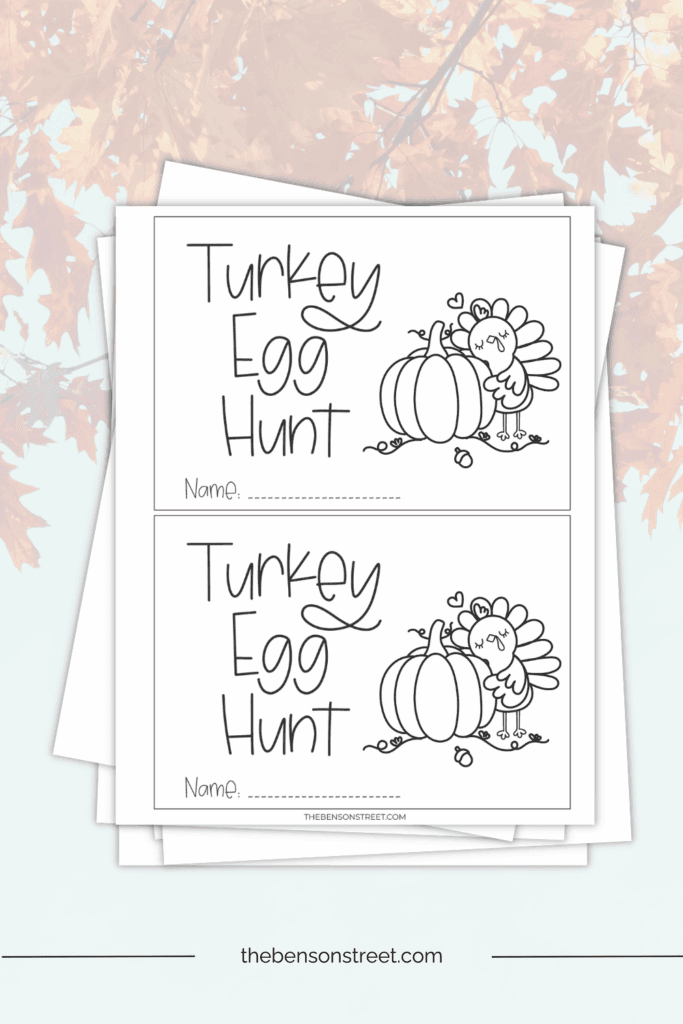 Black and white basket name tags printables for a turkey egg hunt