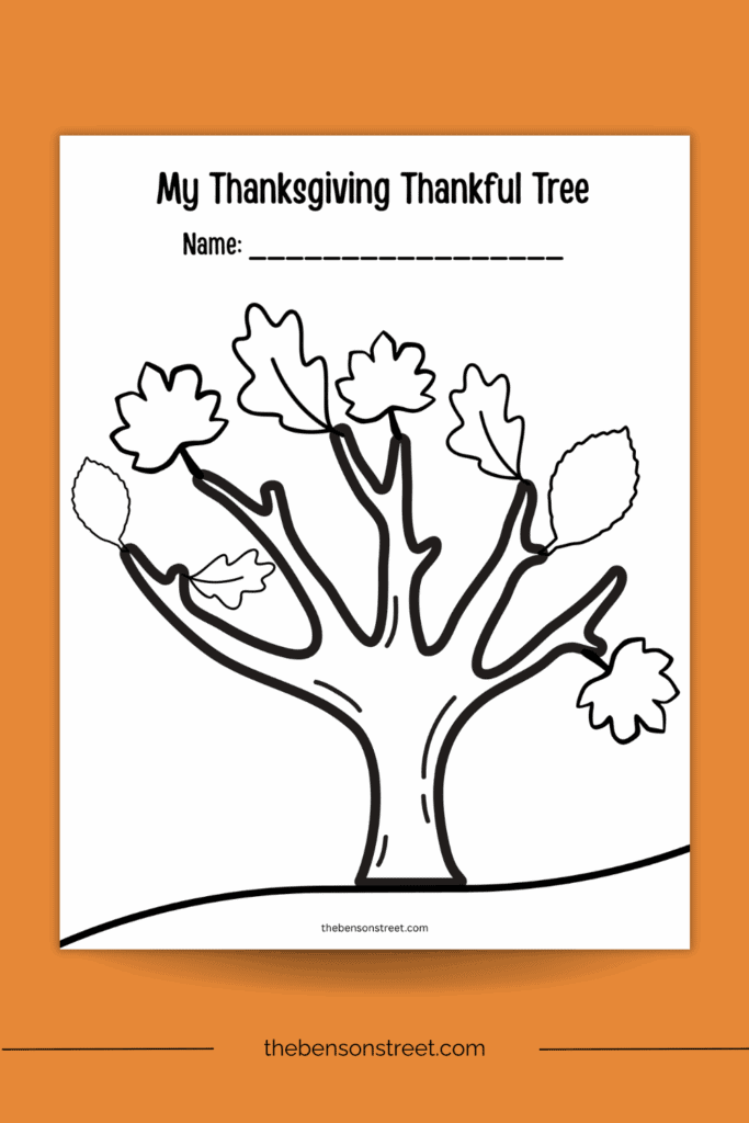 Black and white tree with leaves to make a Thankful tree project for kids