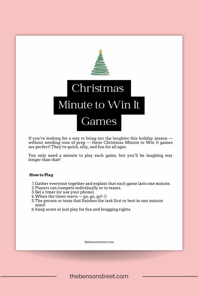 Christmas Minute to Win It games Instructions