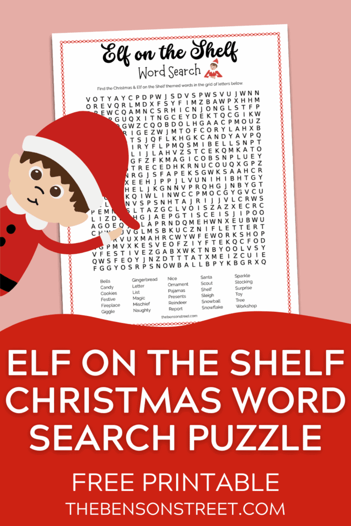 Elf on the shelf Christmas word search puzzle free printable