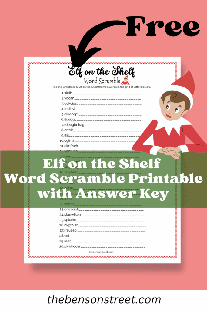 Free Elf on the Shelf Word Scramble Printable with answer key