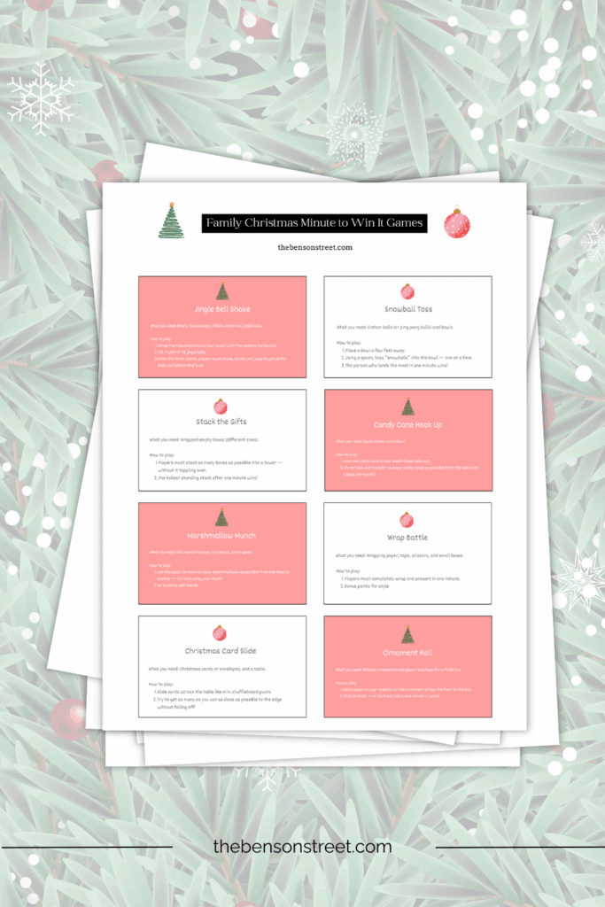 Free Printable Christmas Minute to Win it game cards