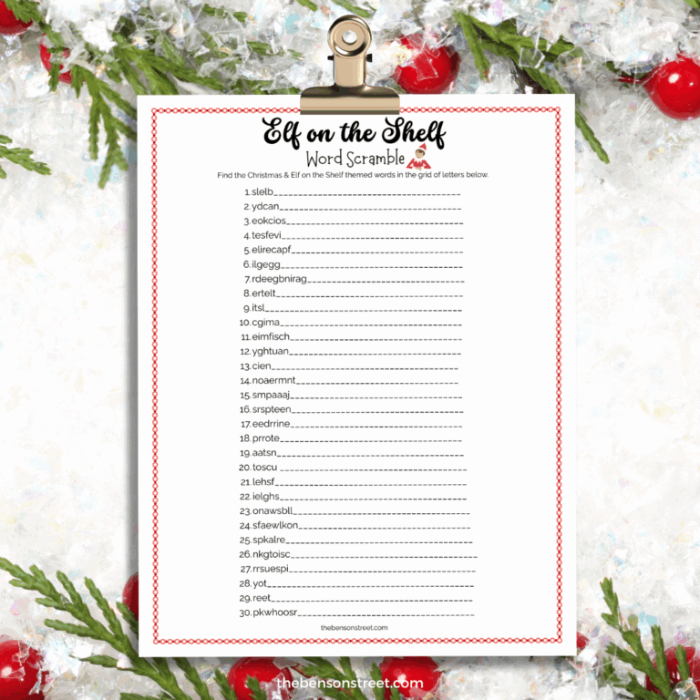 Free printable elf on the shelf word scramble game on a clip